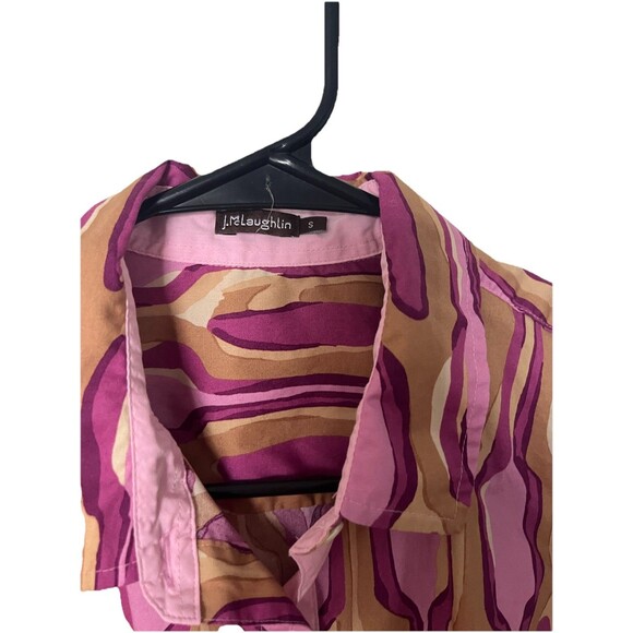 J. McLaughlin Lois Button Front Shirt SMALL Stretch Cotton Mod Retro Print - Picture 4 of 5